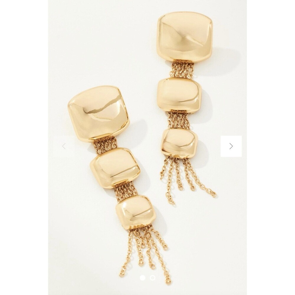 Anthropologie Puffy Square Chain Drop Earrings